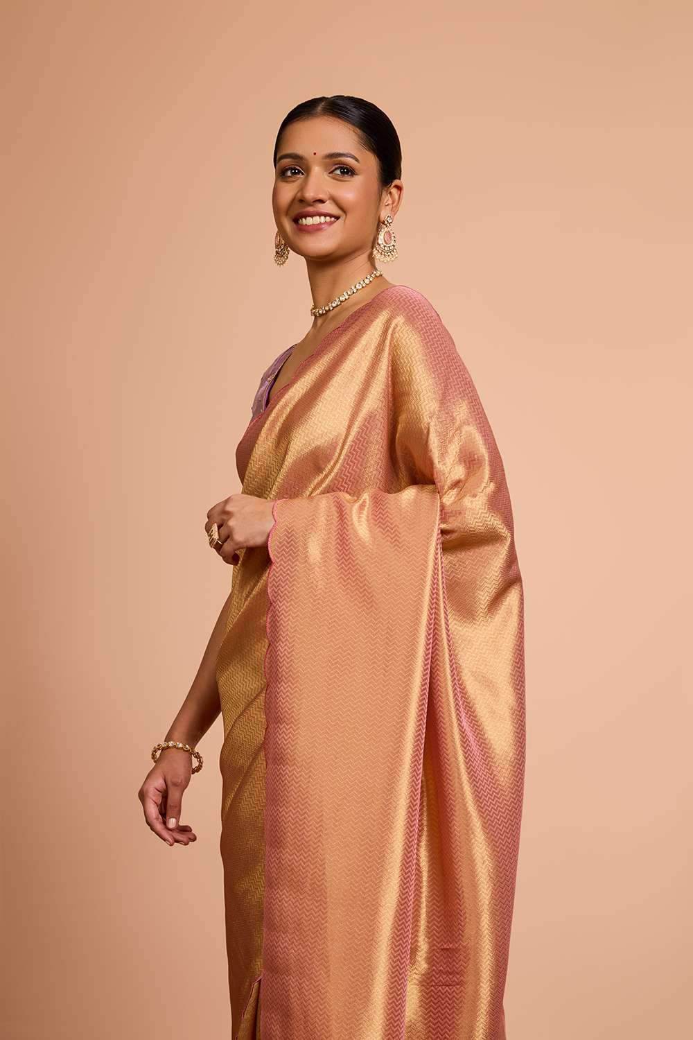 Pink Woven Viscose Tissue Saree image number null