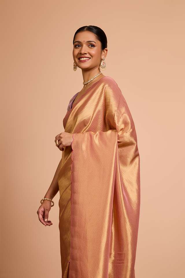 Pink Woven Viscose Tissue Saree