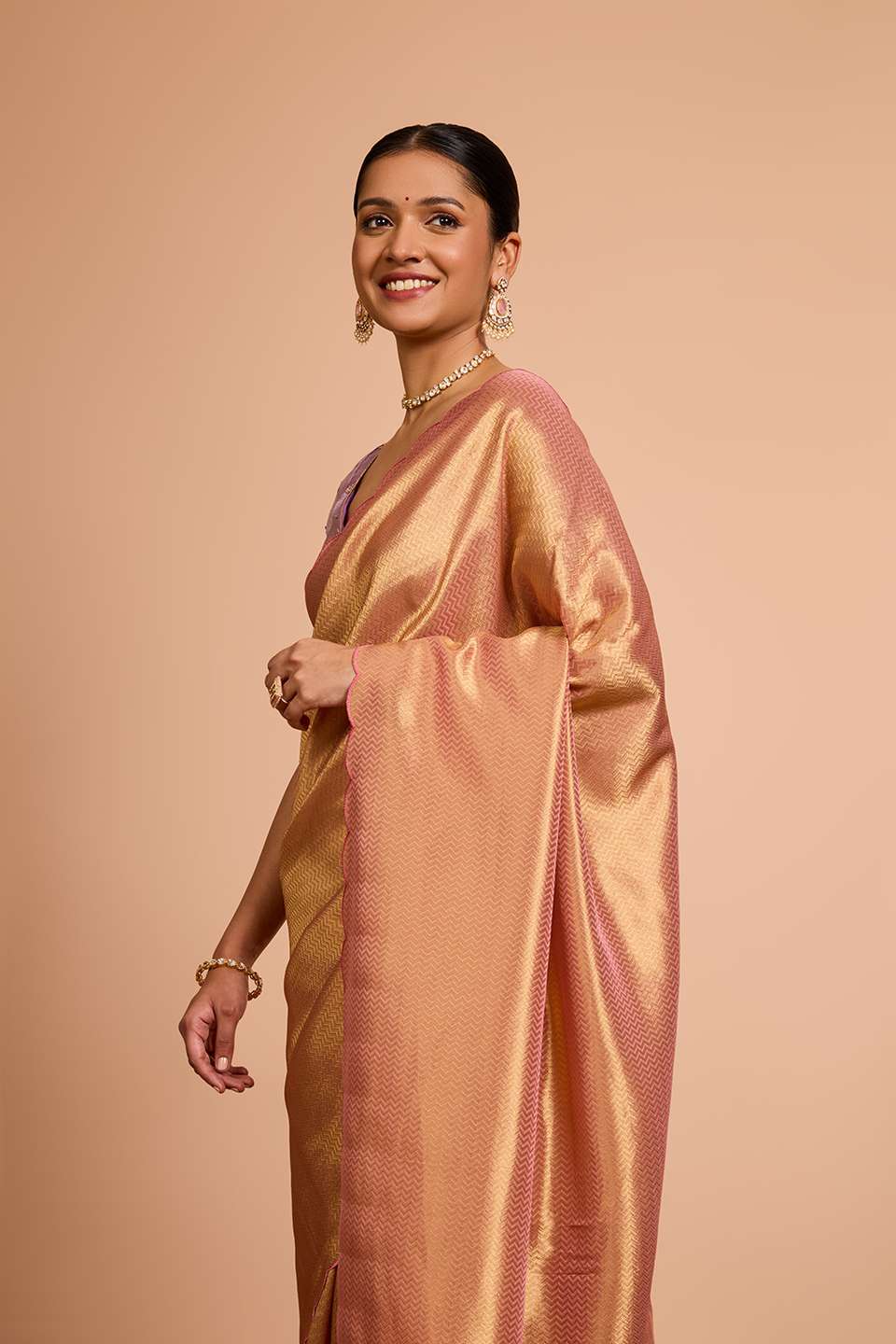 Pink Woven Viscose Tissue Saree