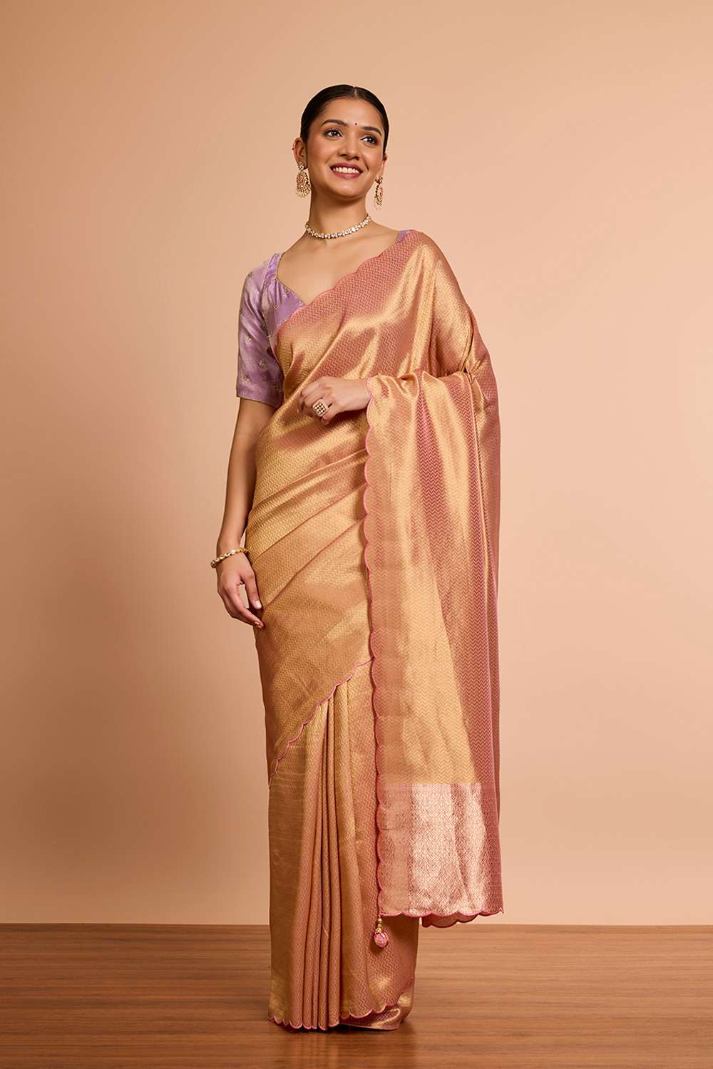 Pink Woven Viscose Tissue Saree image number null