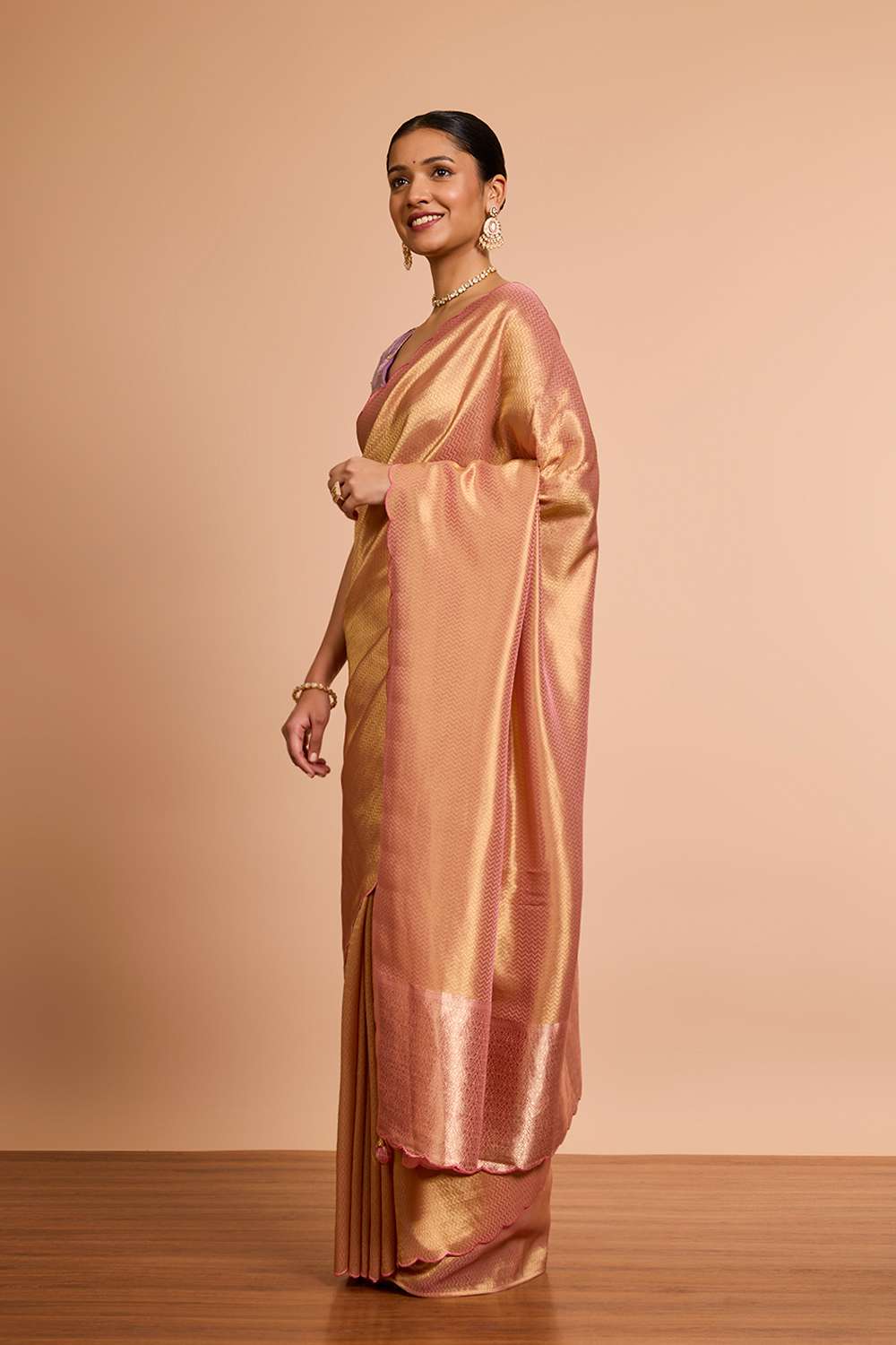 Pink Woven Viscose Tissue Saree image number null