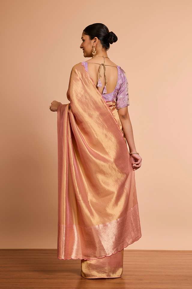 Pink Woven Viscose Tissue Saree thumbnail image number null