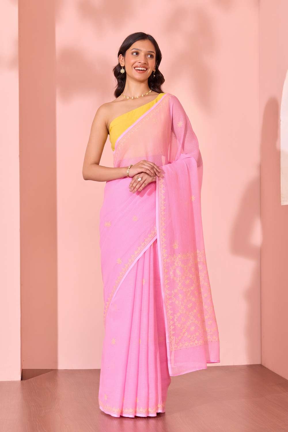 Light Pink Lucknow Pure Cotton Kota Chikankari Saree image number null