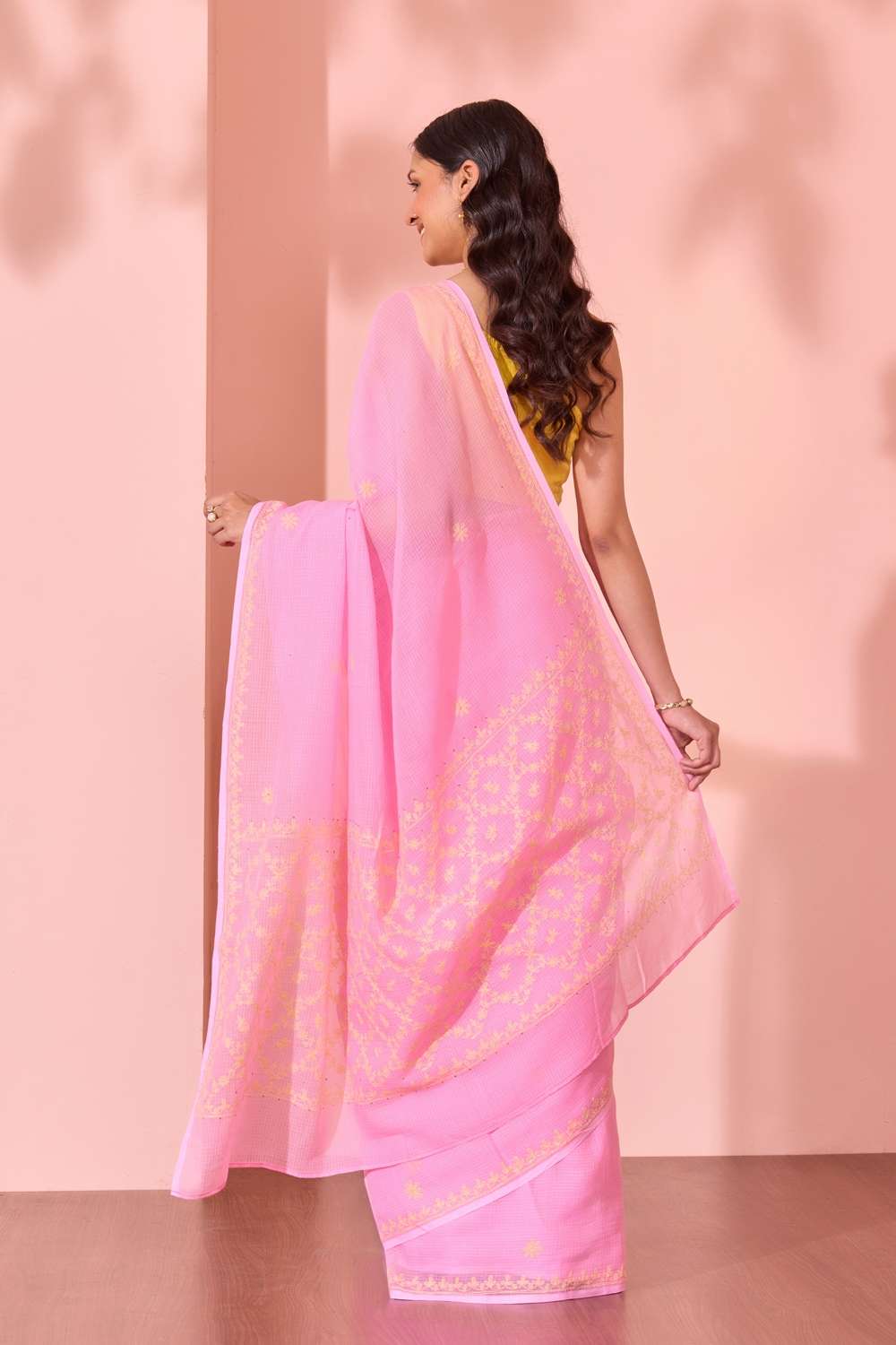 Light Pink Lucknow Pure Cotton Kota Chikankari Saree image number null