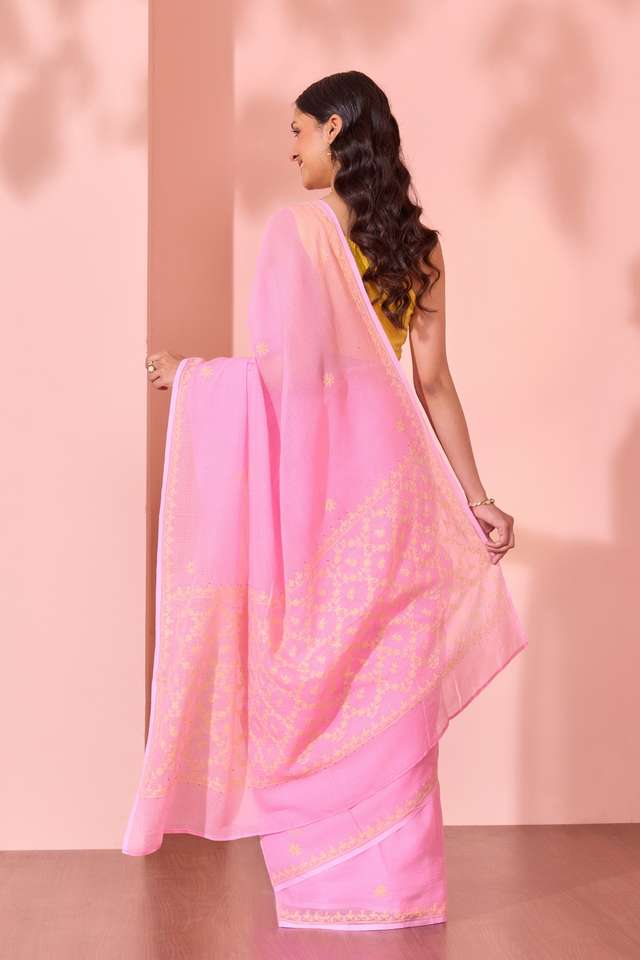 Light Pink Lucknow Pure Cotton Kota Chikankari Saree thumbnail image number null