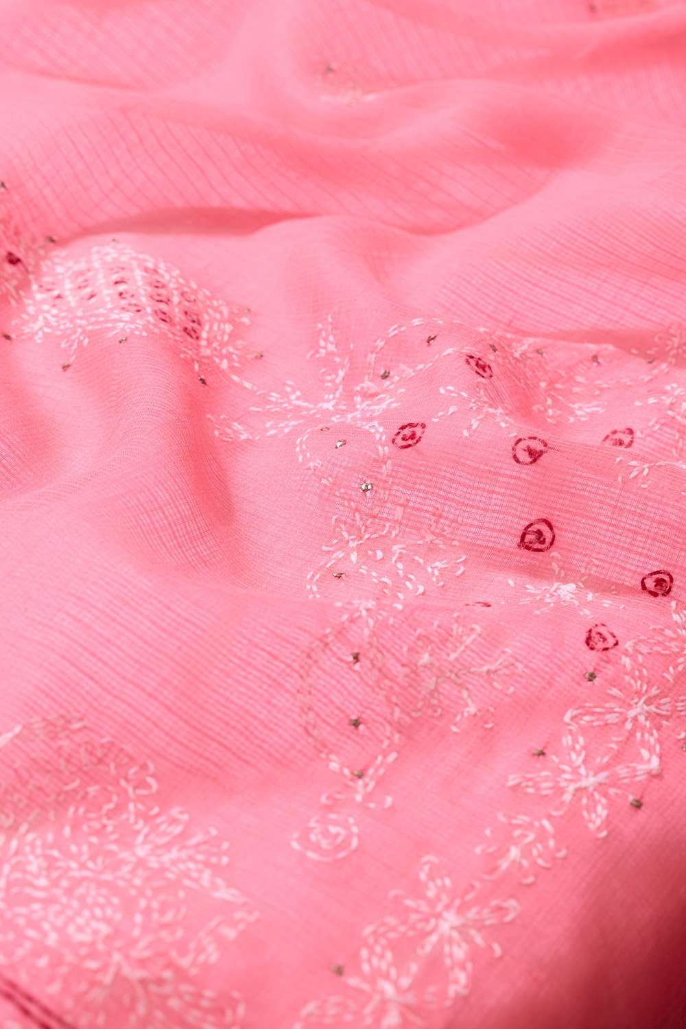 Light Pink Lucknow Pure Cotton Kota Chikankari Saree image number null