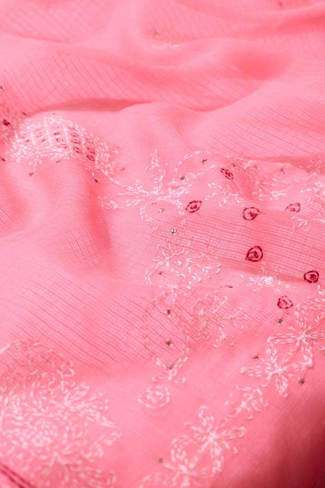 Light Pink Lucknow Pure Cotton Kota Chikankari Saree thumbnail image number null