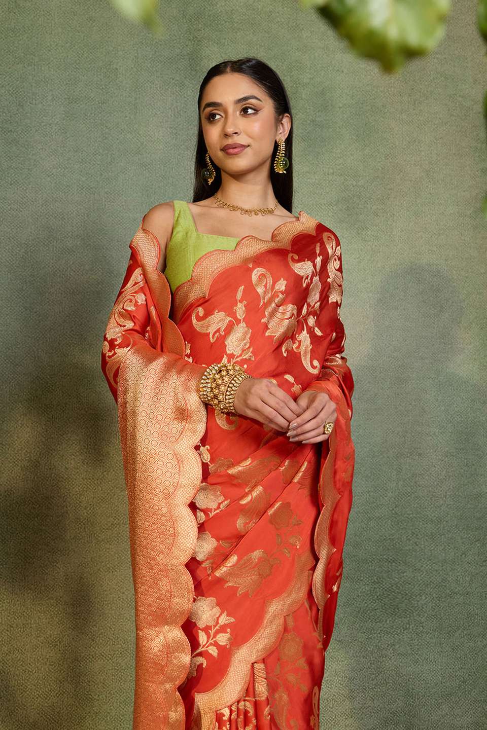Orange Woven Viscose Satin Saree