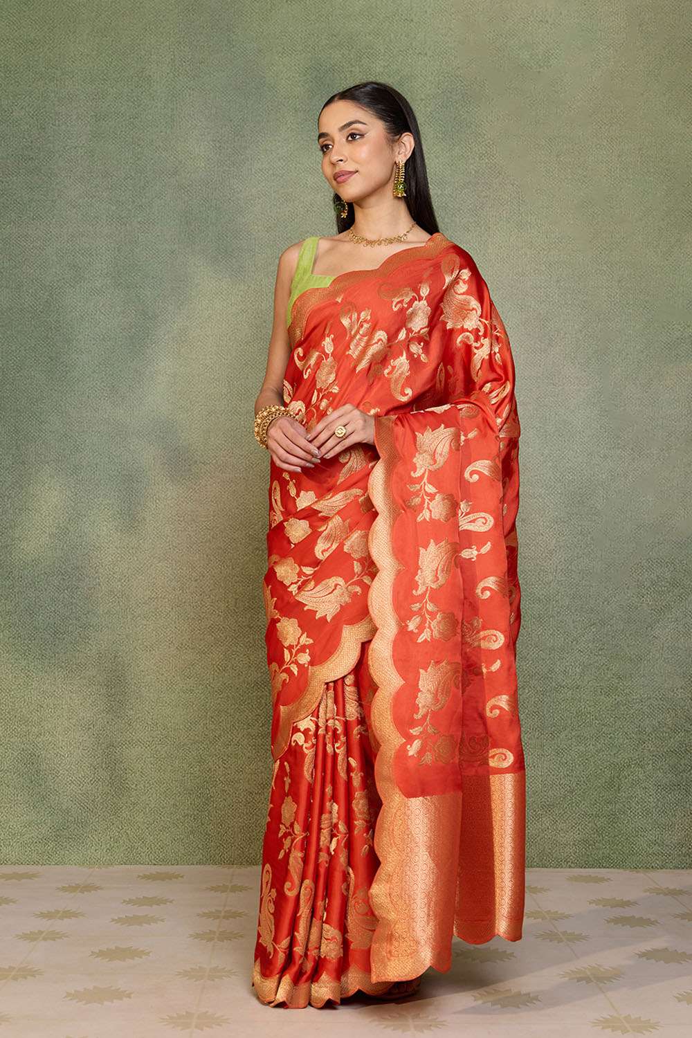 Orange Woven Viscose Satin Saree image number null