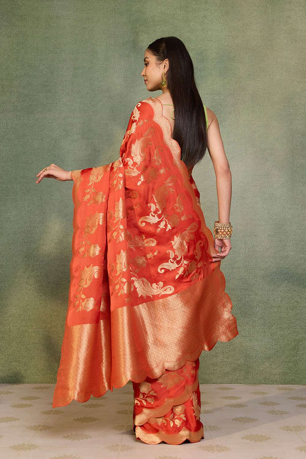 Orange Woven Viscose Satin Saree image number null