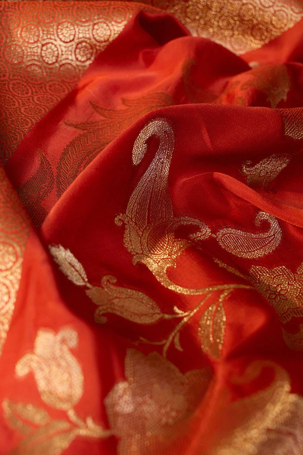 Orange Woven Viscose Satin Saree image number null
