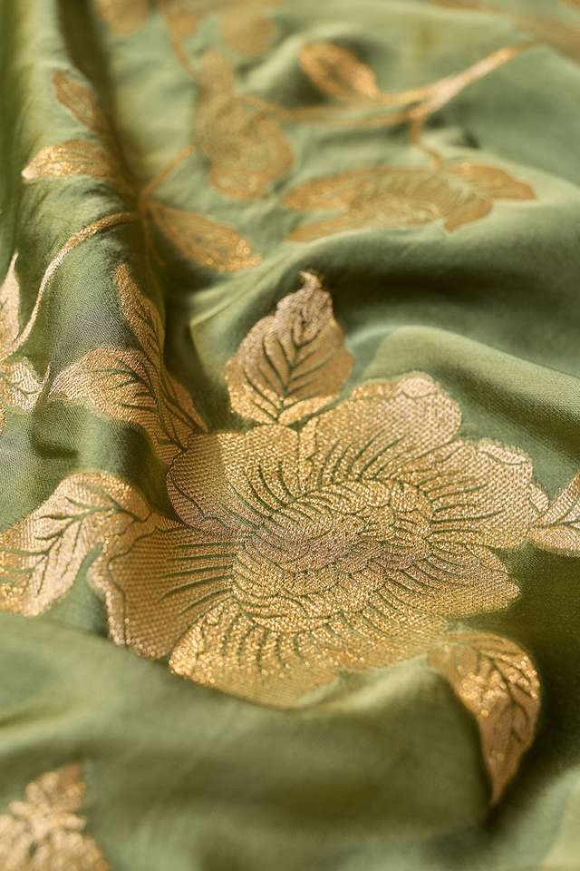 Green Woven Viscose Satin Saree thumbnail image number null