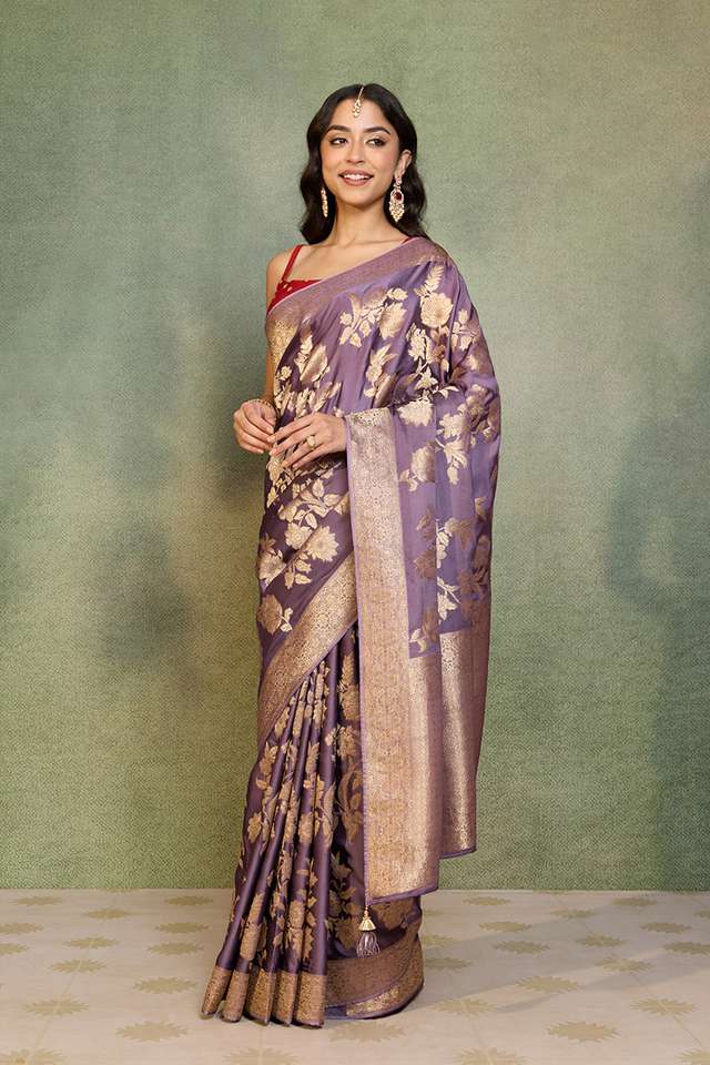 Light Violet Woven Viscose Satin Saree thumbnail image number null