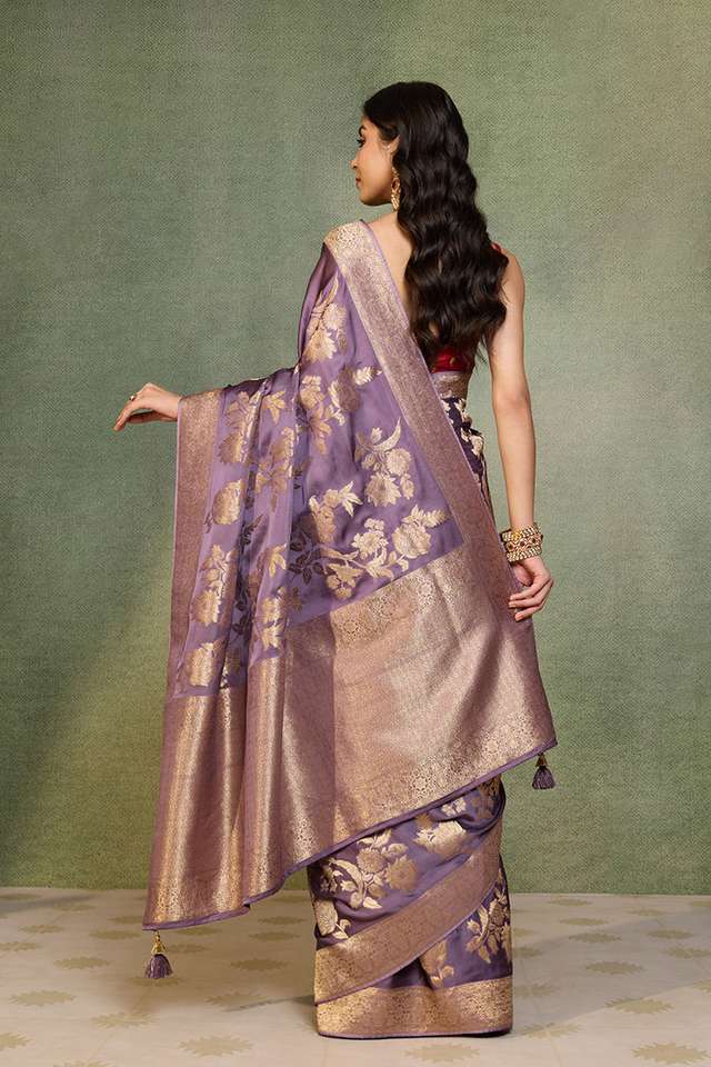 Light Violet Woven Viscose Satin Saree thumbnail image number null