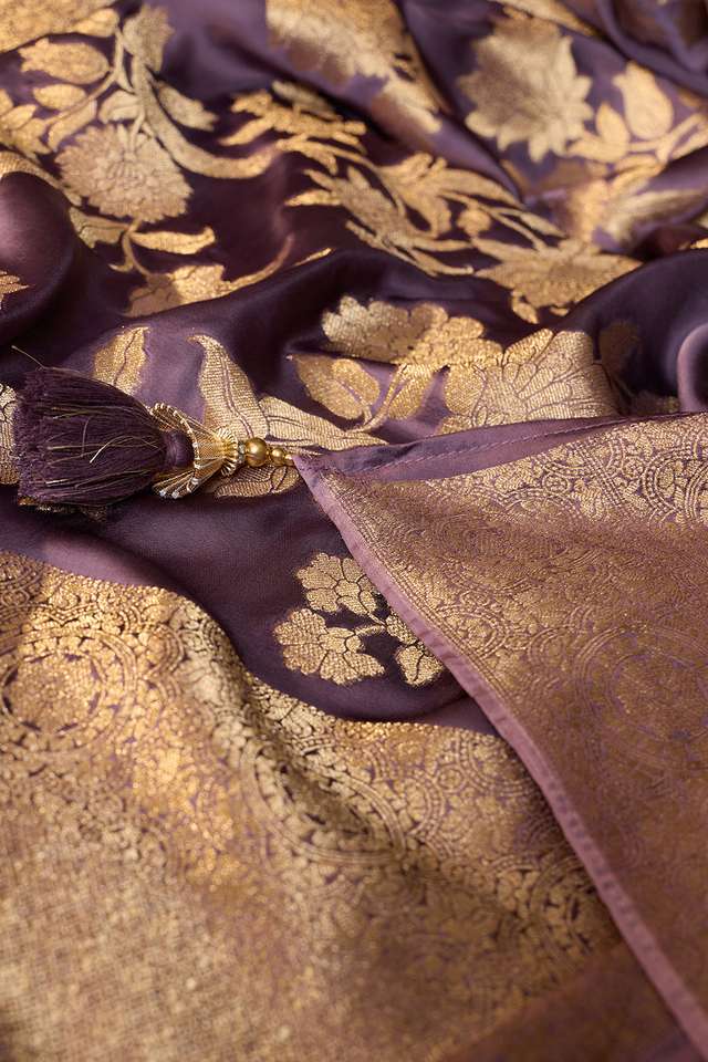 Light Violet Woven Viscose Satin Saree thumbnail image number null
