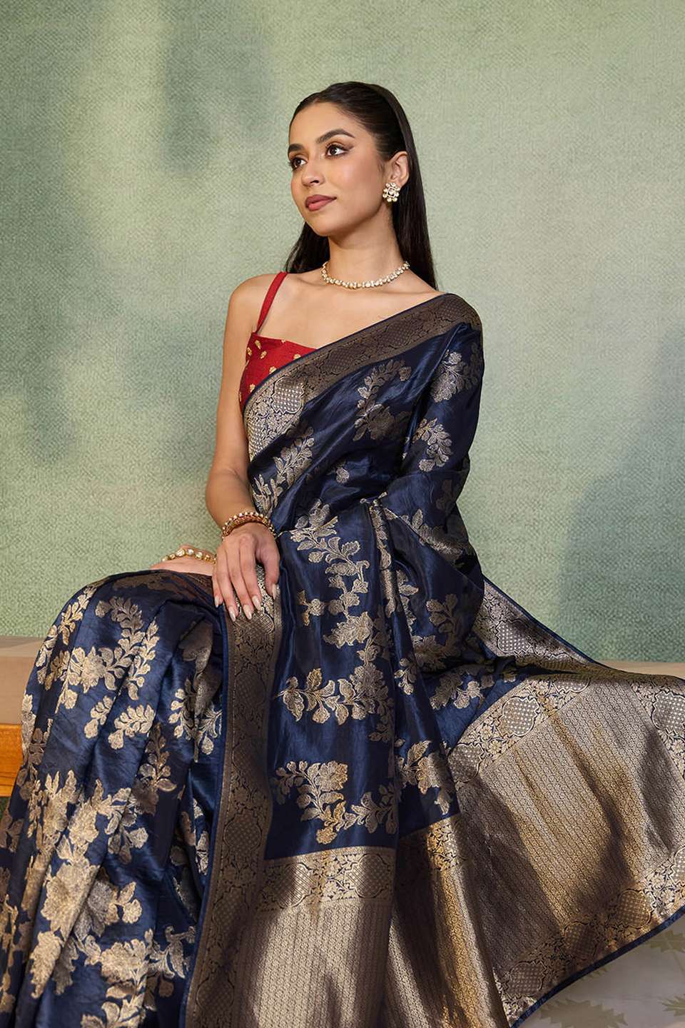 Dark Blue Woven Design Viscose Saree