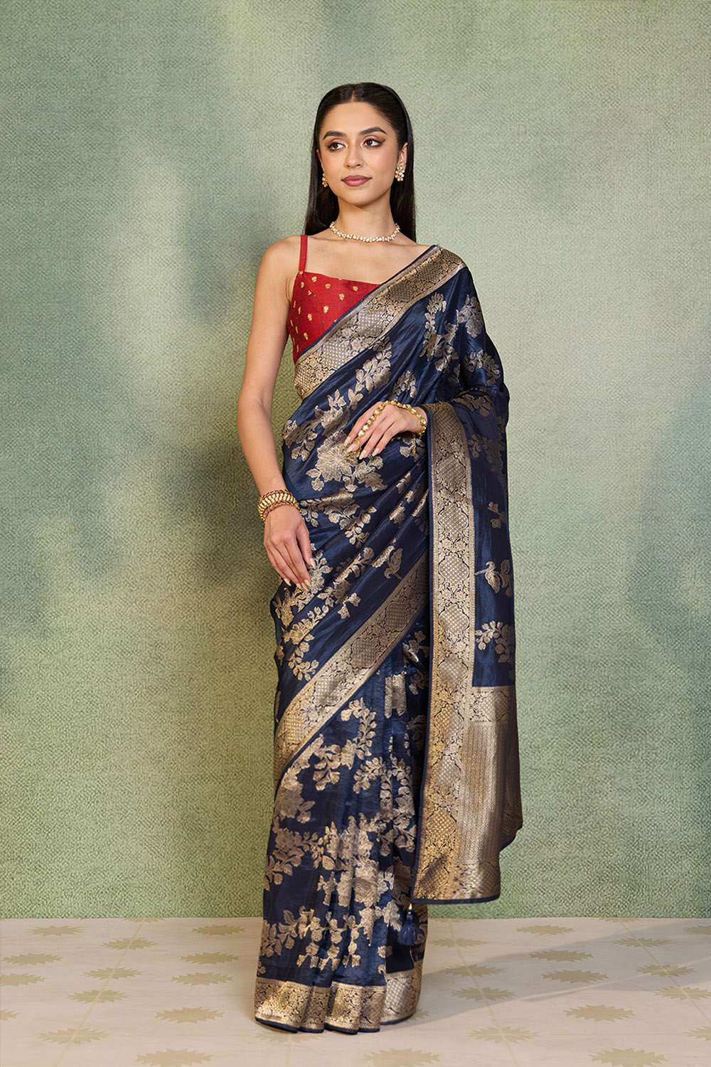 Dark Blue Woven Design Viscose Saree image number null