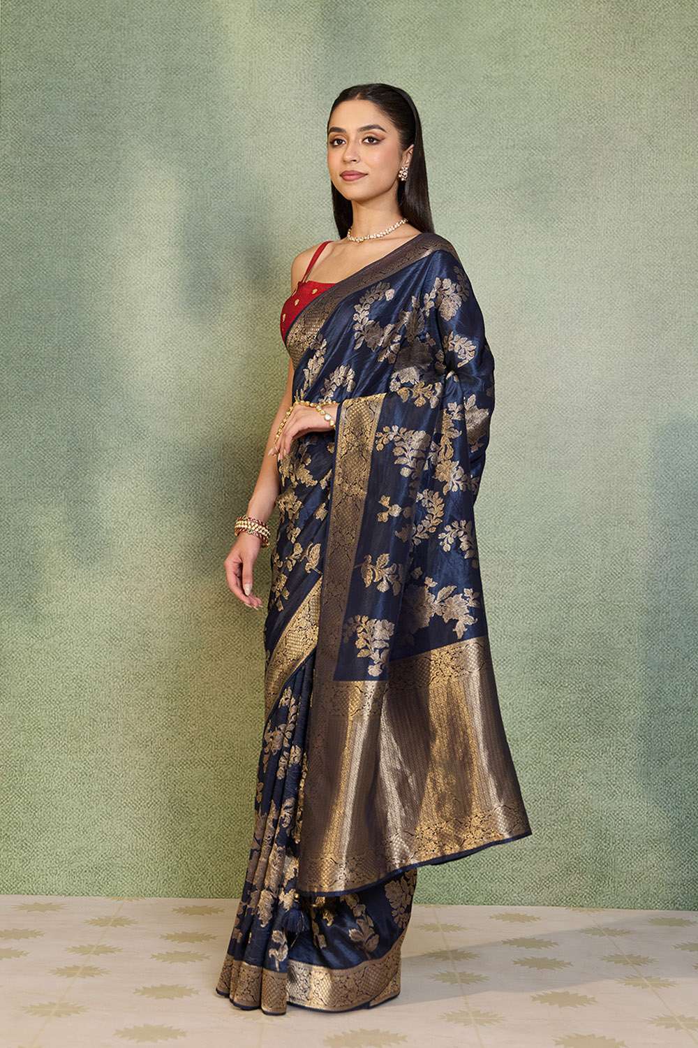 Dark Blue Woven Design Viscose Saree image number null