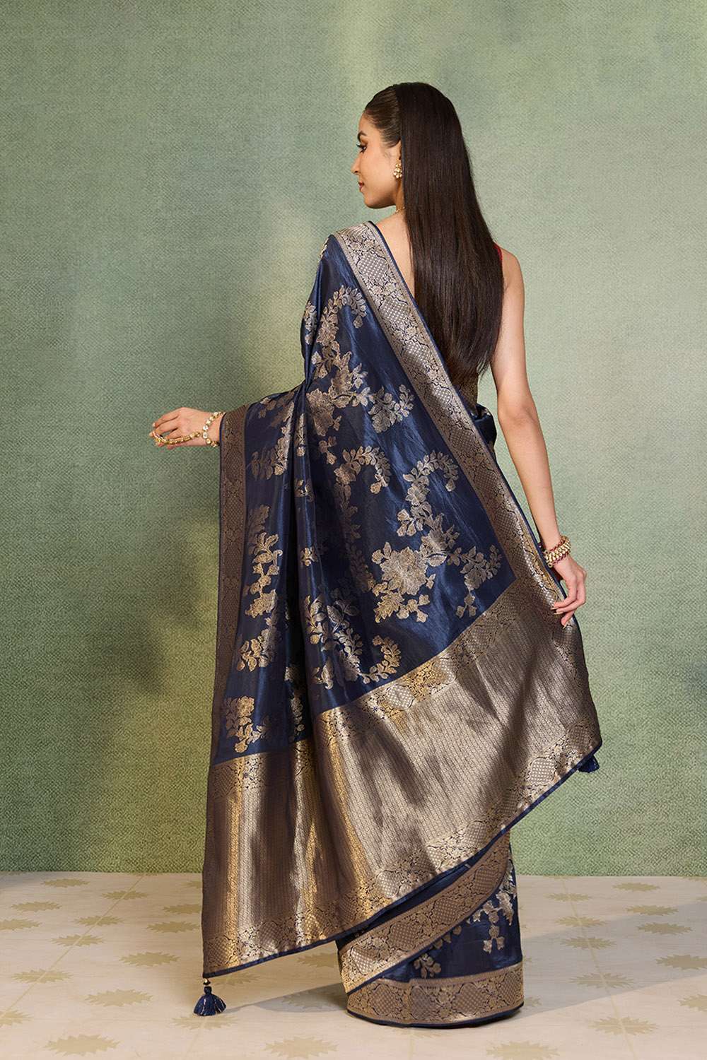 Dark Blue Woven Design Viscose Saree image number null