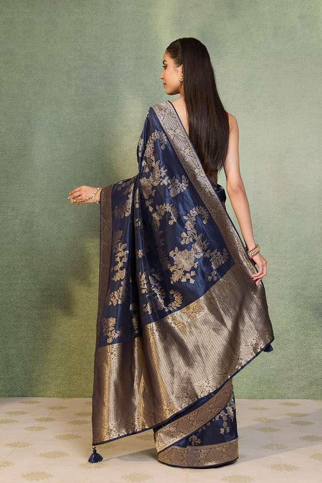 Dark Blue Woven Design Viscose Saree thumbnail image number null