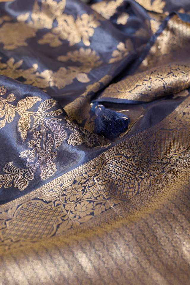 Dark Blue Woven Design Viscose Saree thumbnail image number null