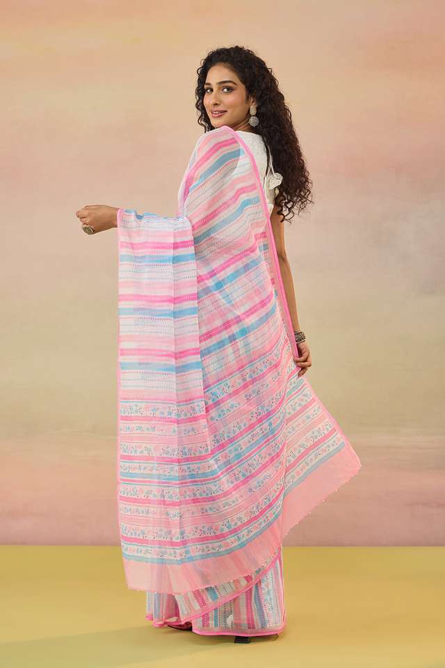 Light Pink Bengal Screen Printed Pure Cotton Kota Saree thumbnail image number null