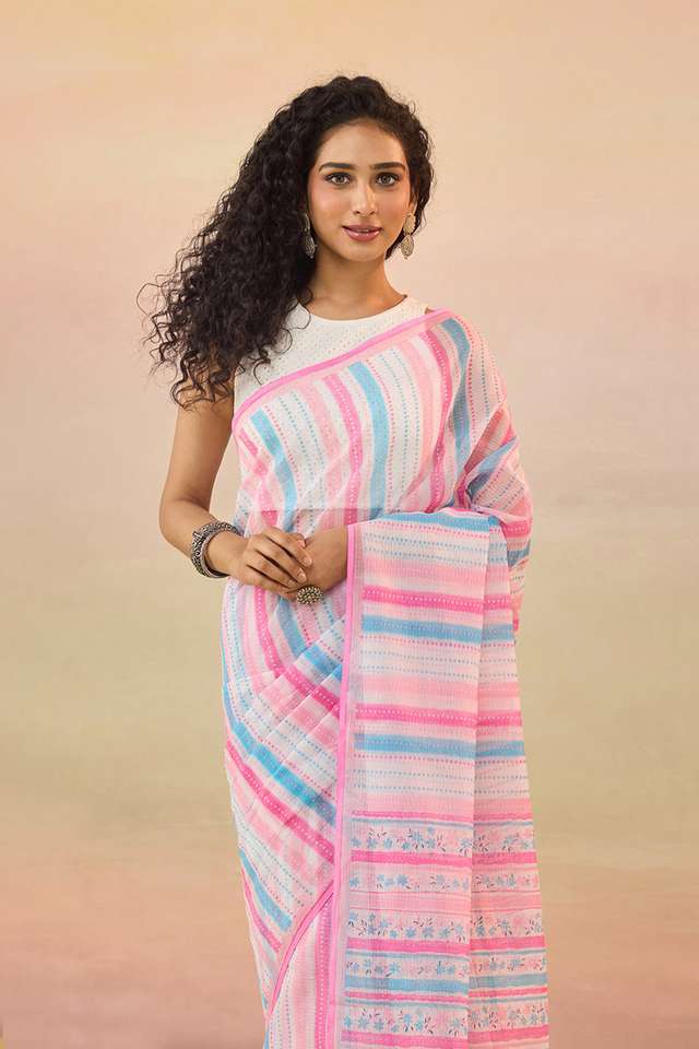 Light Pink Bengal Screen Printed Pure Cotton Kota Saree thumbnail image number null