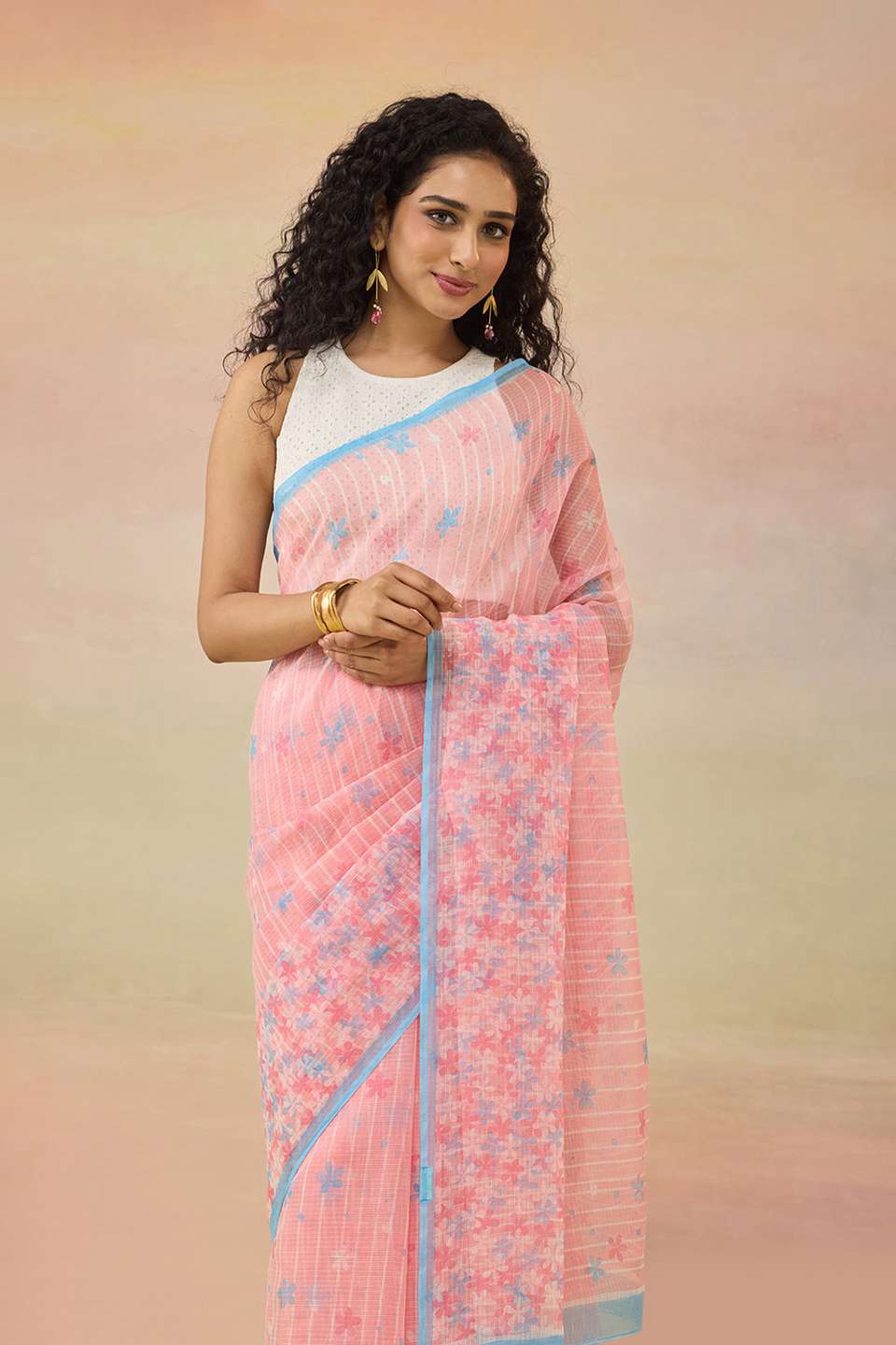 Pink Screen Printed Pure Cotton Kota Saree
