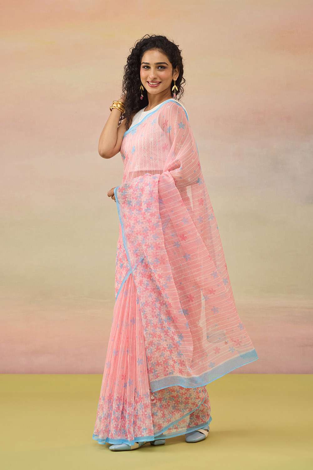 Pink Screen Printed Pure Cotton Kota Saree image number null