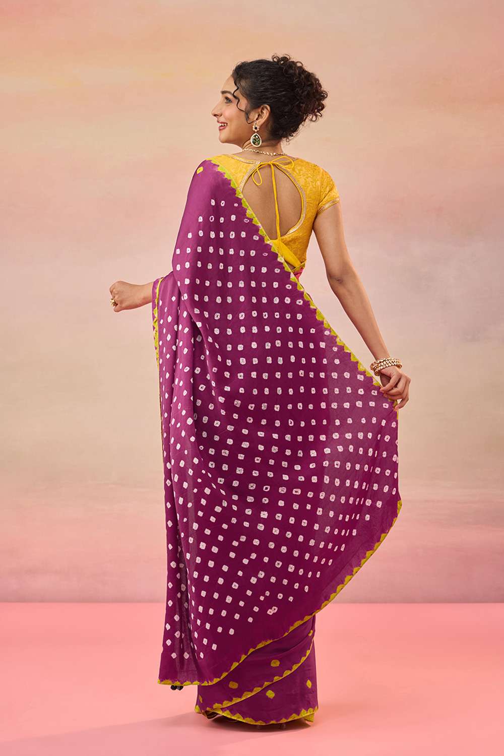 Dark Pink Gujarat Pure Satin Tie & Dye Bandhni Saree image number null