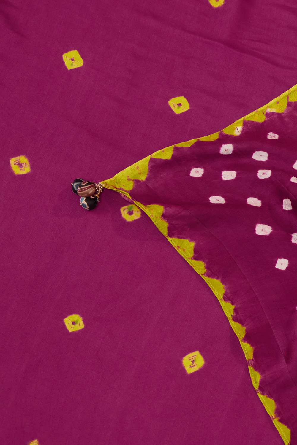 Dark Pink Gujarat Pure Satin Tie & Dye Bandhni Saree image number null