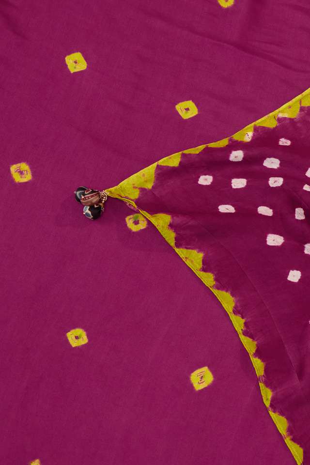 Dark Pink Gujarat Pure Satin Tie & Dye Bandhni Saree thumbnail image number null