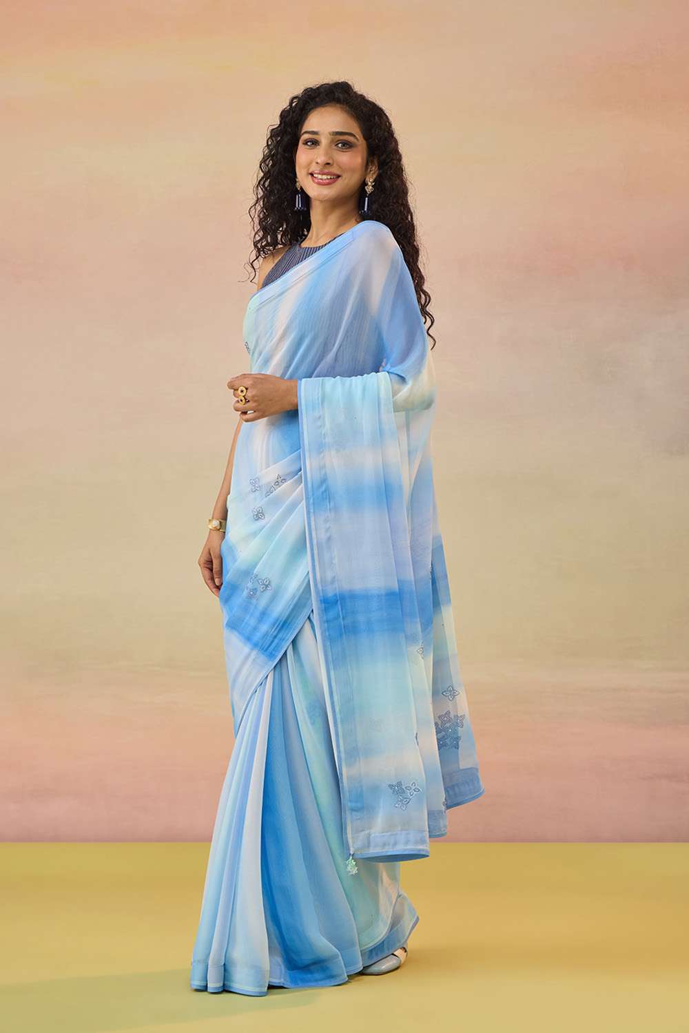 Light Blue Printed Viscose Georgette Saree image number null