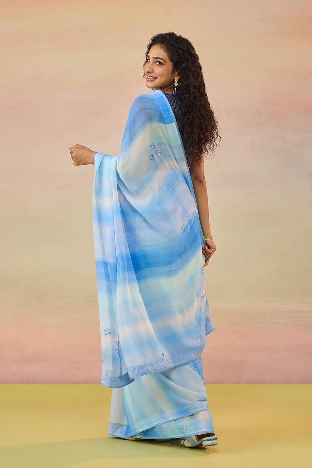 Light Blue Printed Viscose Georgette Saree image number null