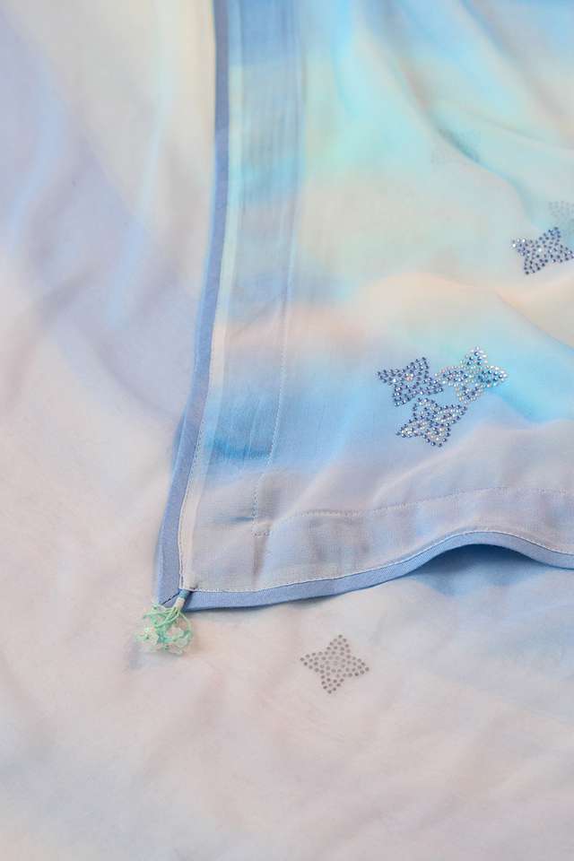 Light Blue Printed Viscose Georgette Saree thumbnail image number null