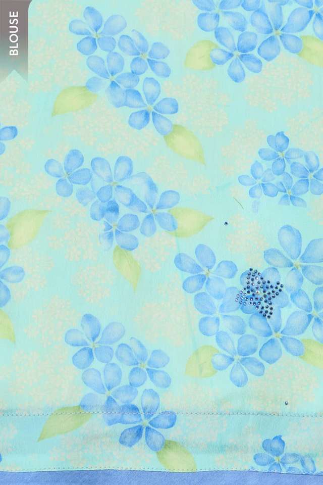 Light Blue Printed Viscose Georgette Saree thumbnail image number null