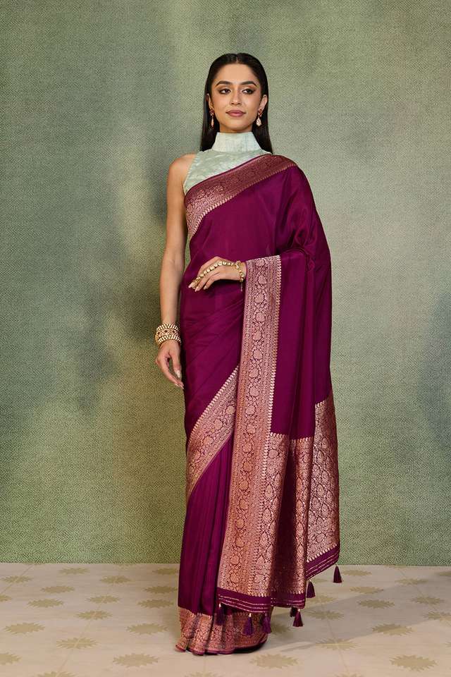 Purple Woven Design Pure Viscose Saree thumbnail image number null