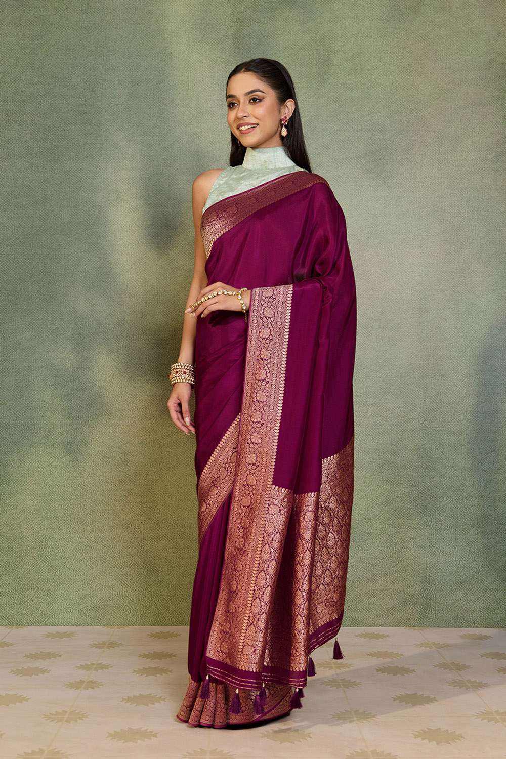 Purple Woven Design Pure Viscose Saree image number null
