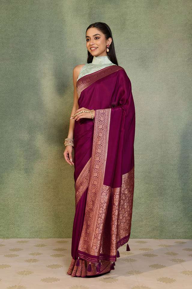 Purple Woven Design Pure Viscose Saree thumbnail image number null