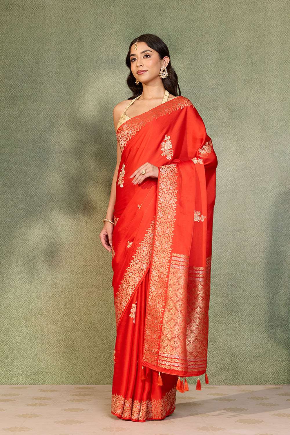Orange Viscose Satin Woven Saree image number null