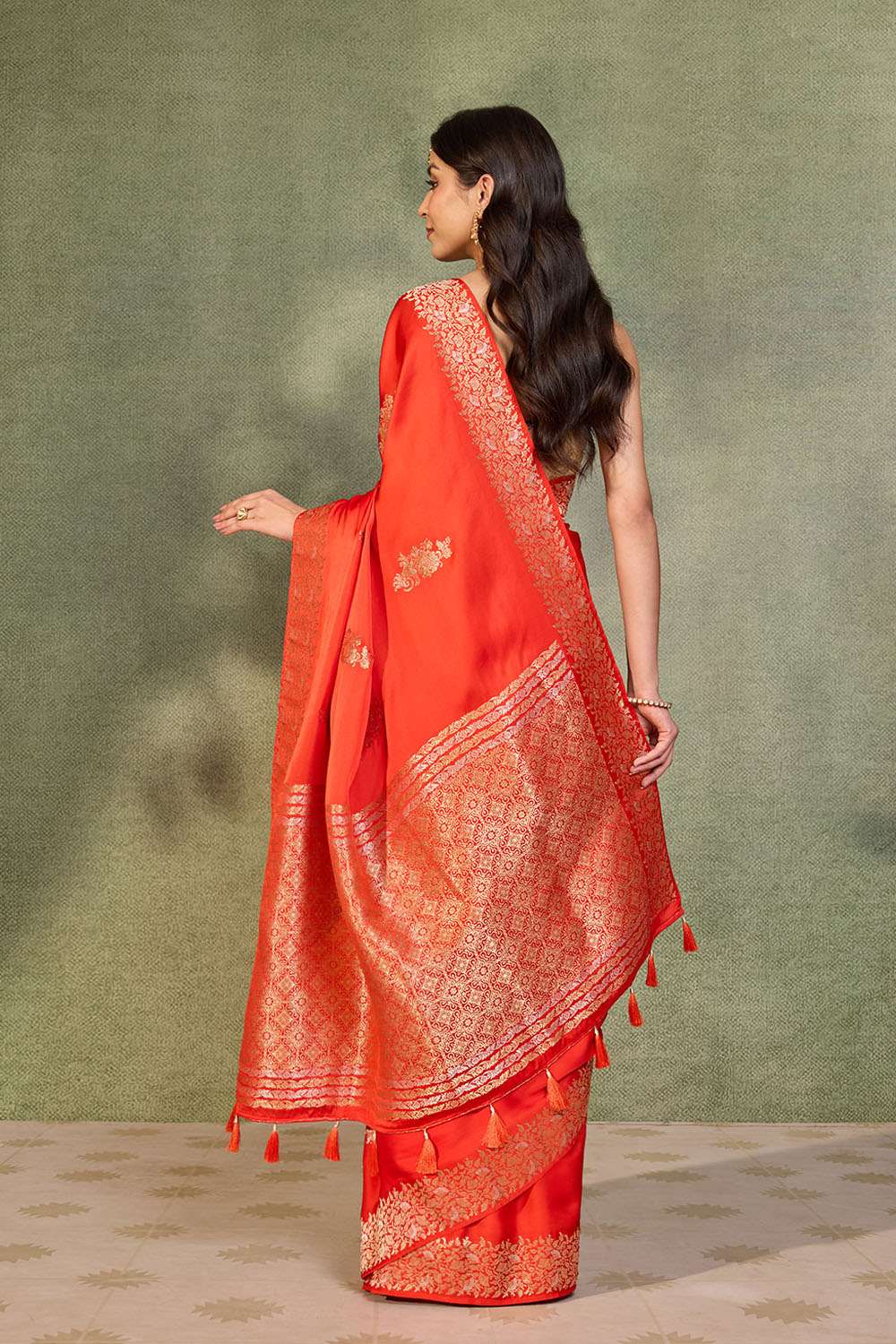 Orange Viscose Satin Woven Saree image number null