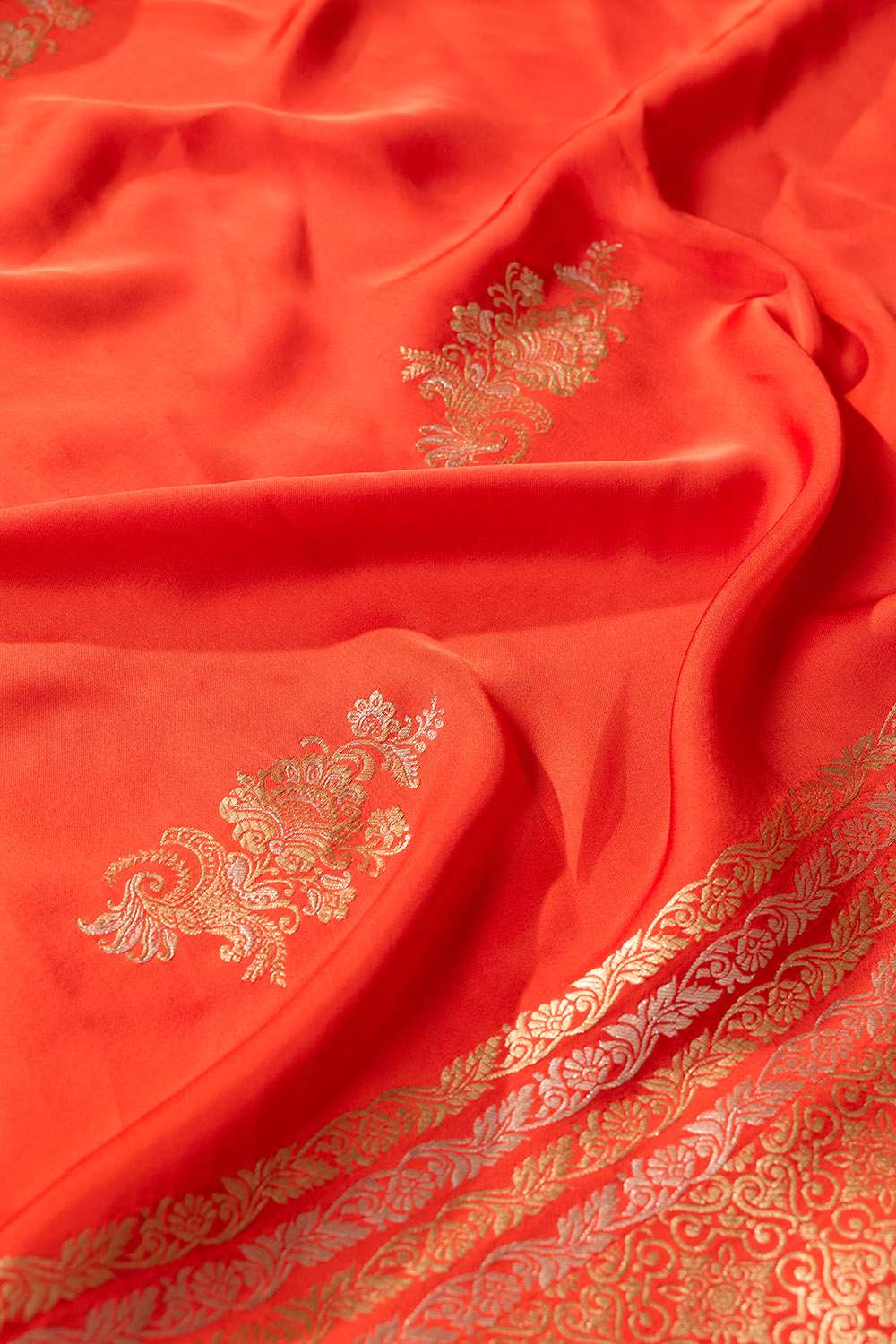 Orange Viscose Satin Woven Saree image number null