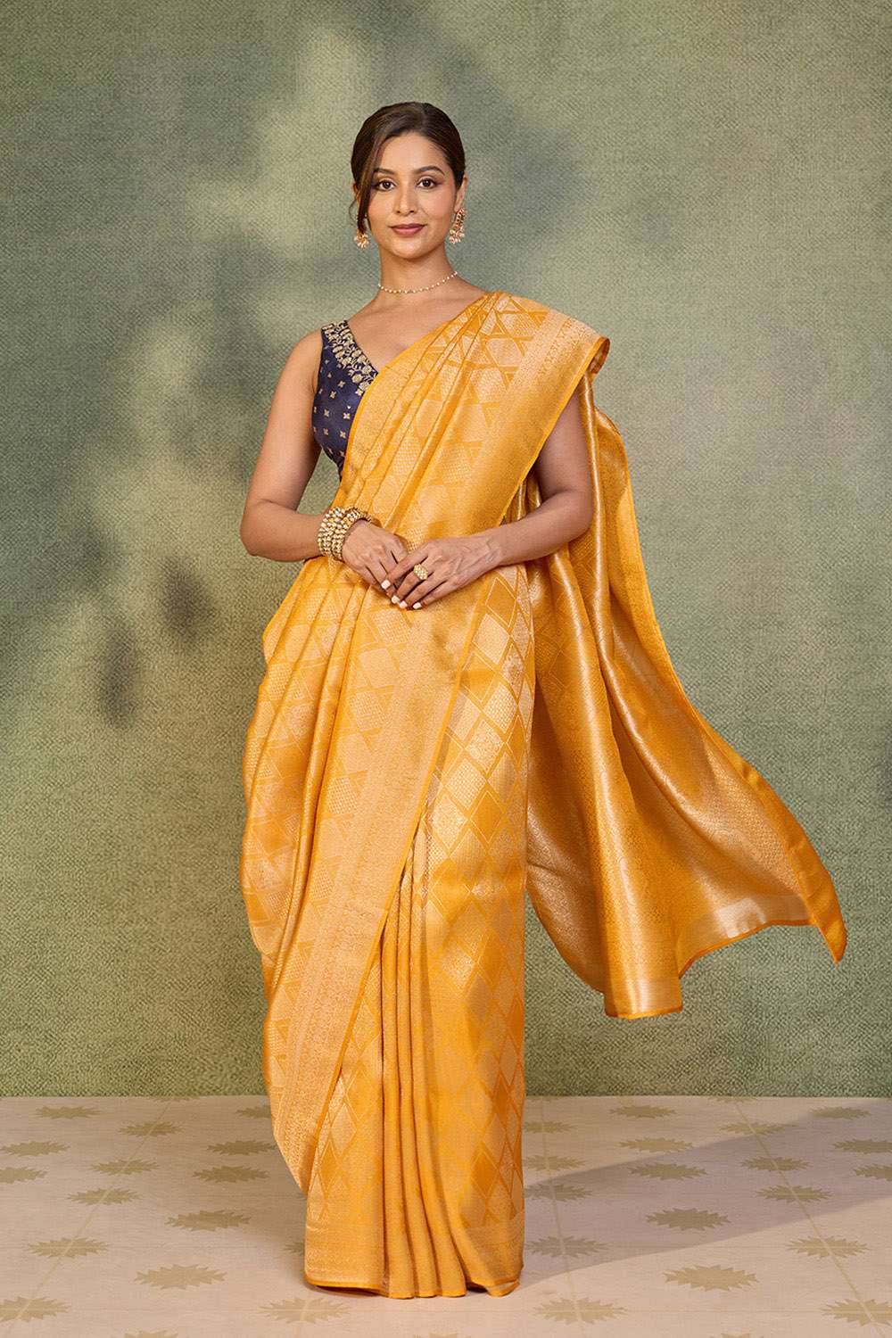 Yellow Woven Pure Viscose Saree image number null