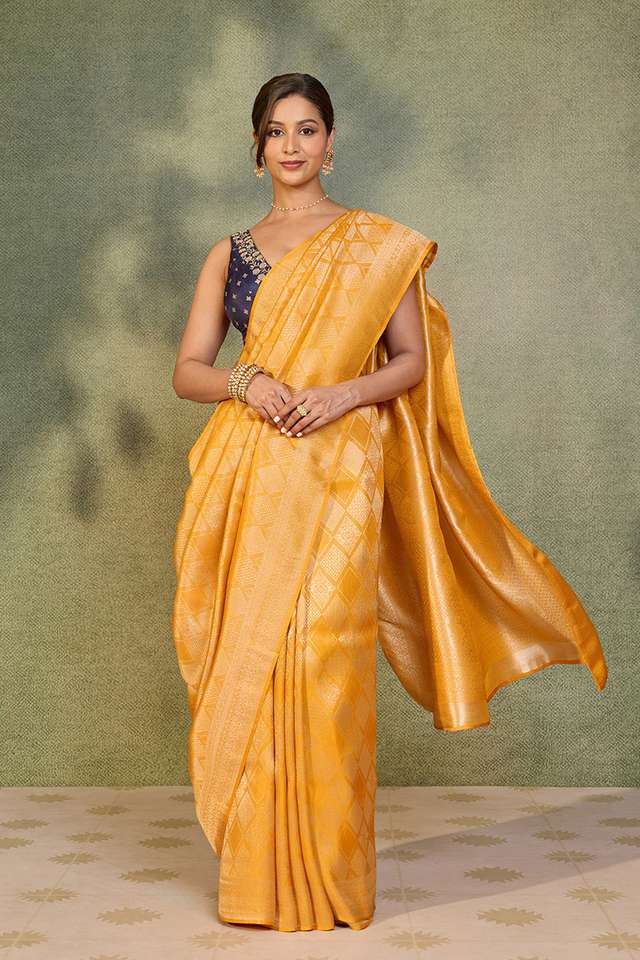 Yellow Woven Pure Viscose Saree thumbnail image number null
