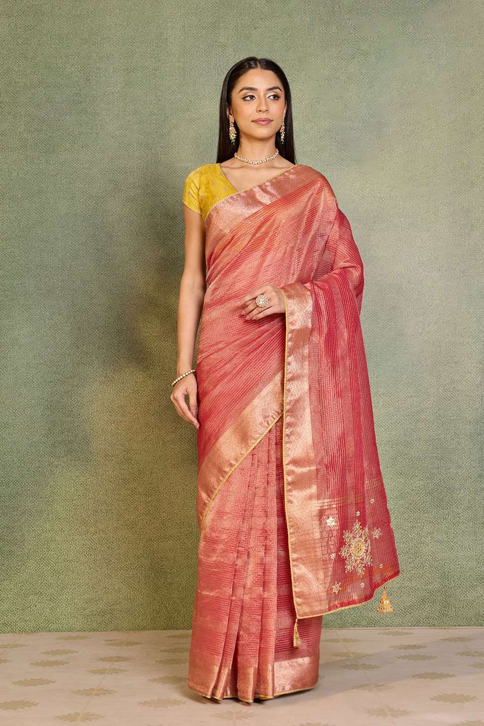 Red Viscose Tissue Gota Patti Emroidery Saree