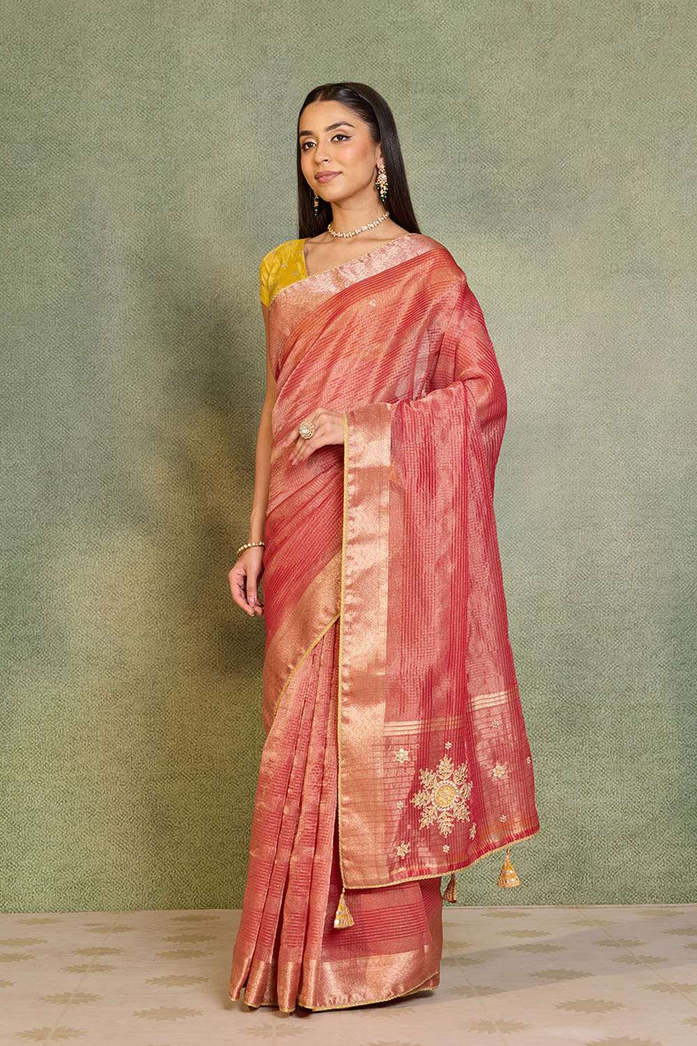 Red Viscose Tissue Gota Patti Emroidery Saree image number null