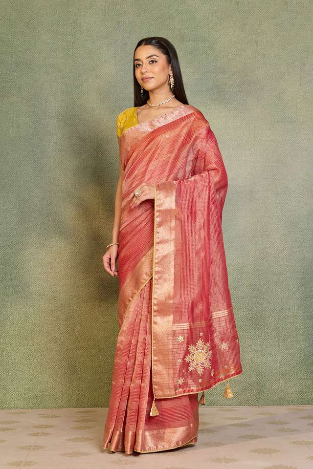 Red Viscose Tissue Gota Patti Emroidery Saree thumbnail image number null