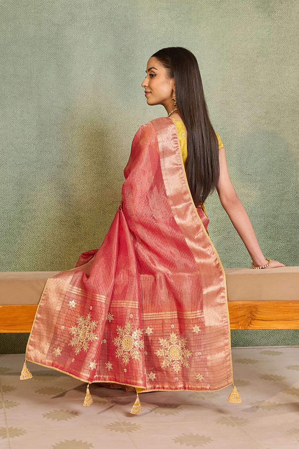 Red Viscose Tissue Gota Patti Emroidery Saree image number null
