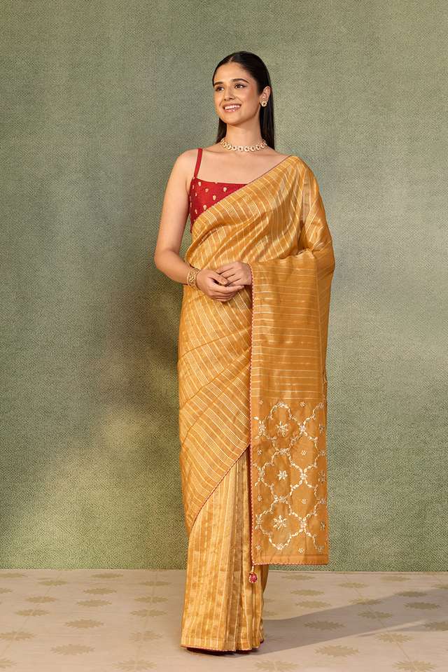 Orange Viscose Tissue Gota Patti Saree image number