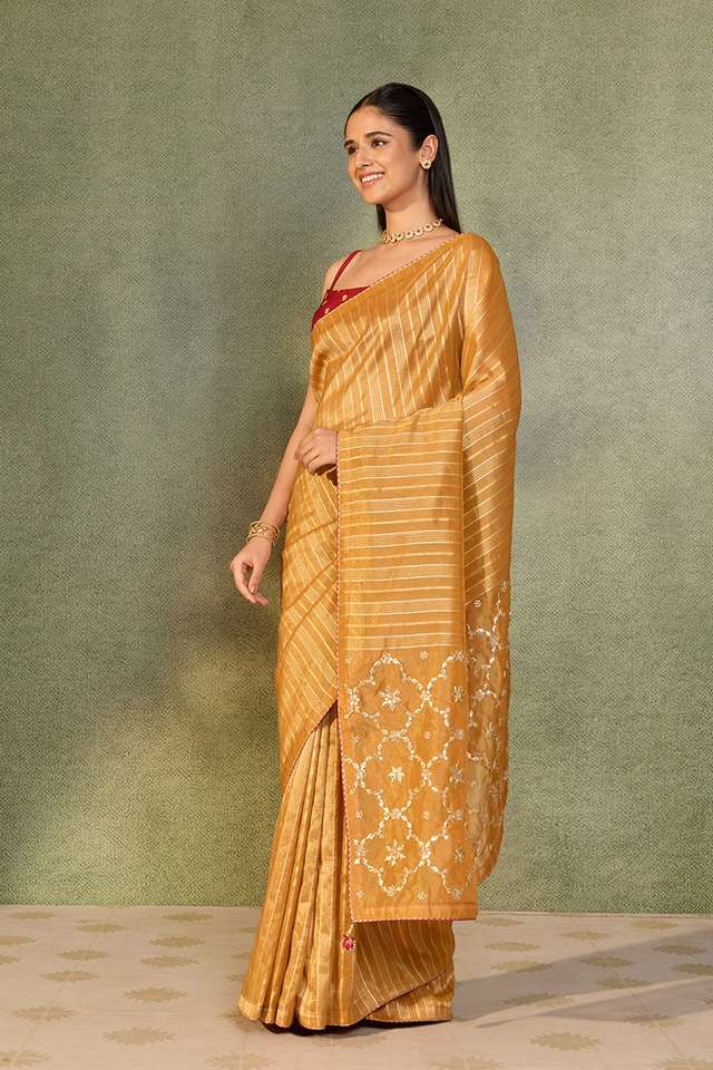 Orange Viscose Tissue Gota Patti Saree thumbnail image number null